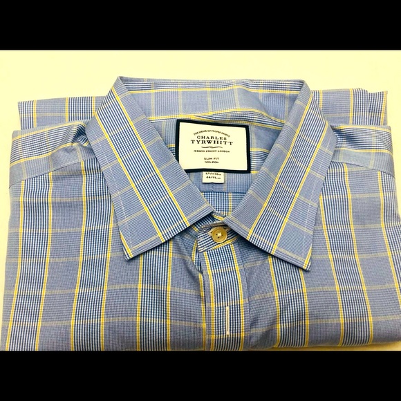 Charles Tyrwhitt  Blue Long Sleeve Shirt SIZE 17.5 44 Men  Button Up - Picture 2 of 10